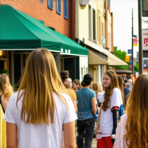 A lively Madison street with local shops and community members