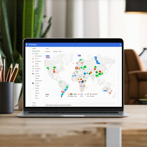Laptop with SEO analytics and maps on screen, representing maintenance of Google Maps rankings.