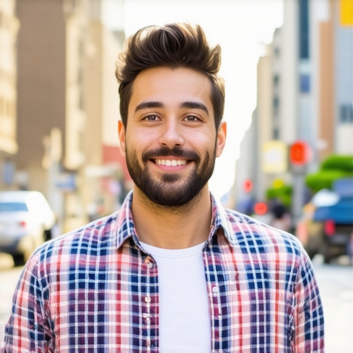 Madison Business Optimization Local Madison business owner working on Google My Business profile with cityscape background