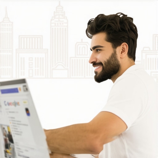 Optimizing GMB Profile in Madison Madison business owner editing Google My Business profile with local landmarks