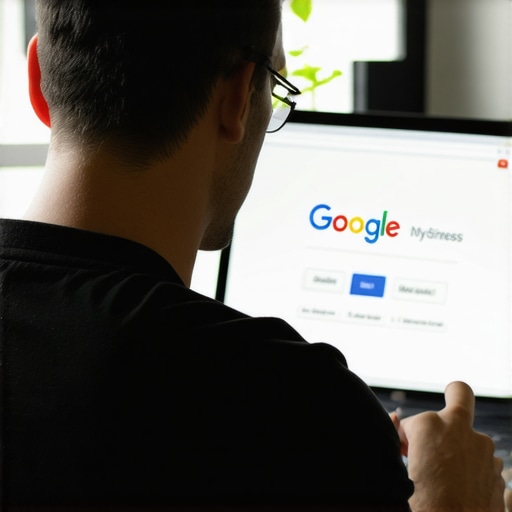 Business owner editing Google My Business profile on laptop