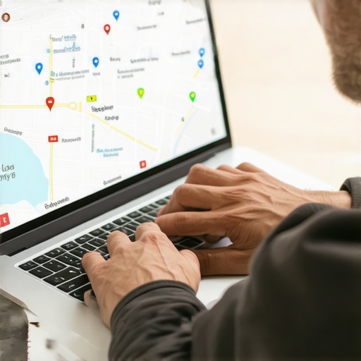 Madison Local Business SEO Optimization Business owner updating Google My Business profile with local Madison map interface.