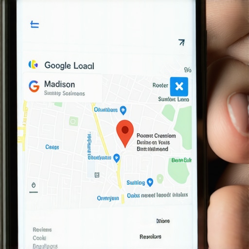 Smartphone displaying Madison local business listings on Google Maps with reviews