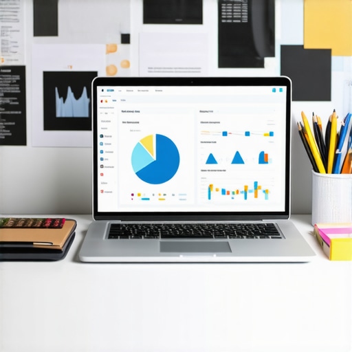 Laptop displaying analytics and SEO tools in a modern workspace.