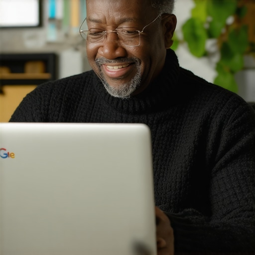 Business owner working on Google My Business profile on laptop