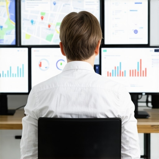 Monitoring Your Local SEO Progress Business owner reviewing SEO analytics on multiple screens