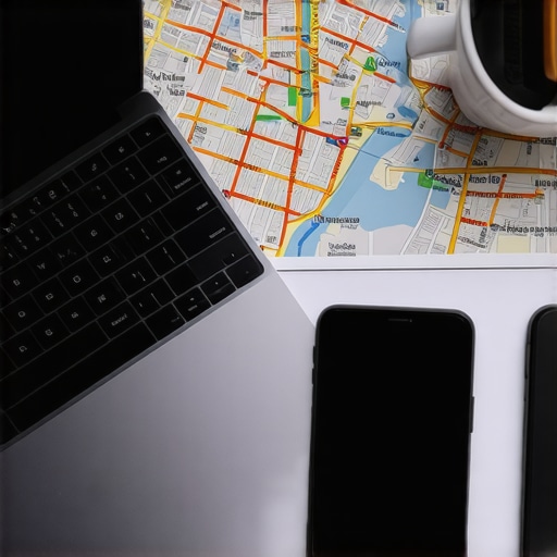 Laptop, smartphone, and SEO analytics dashboard with Madison city map