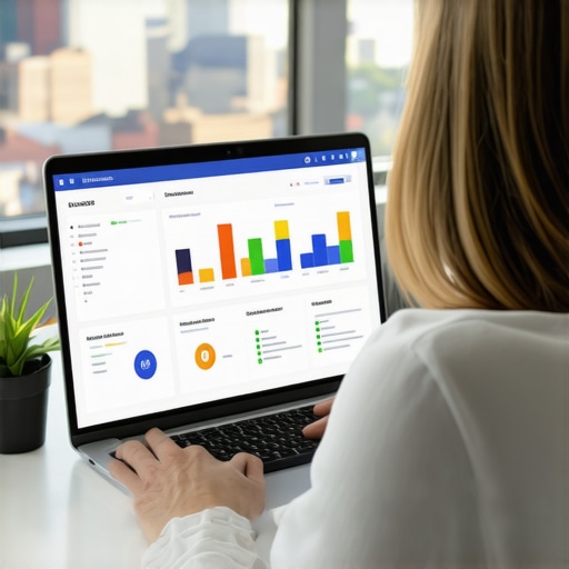 Person reviewing local SEO data on a laptop with Madison cityscape in background.